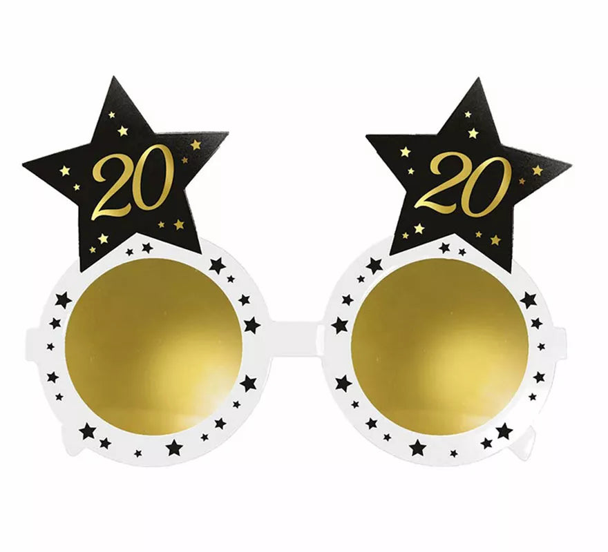Gafas Blancas con Estrellas 20 Años Cumpleaños y Aniversarios
