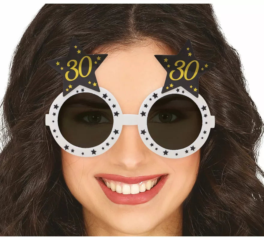 Translation missing: fr.Gafas Blancas con Estrellas 30 Años Cumpleaños y Aniversarios