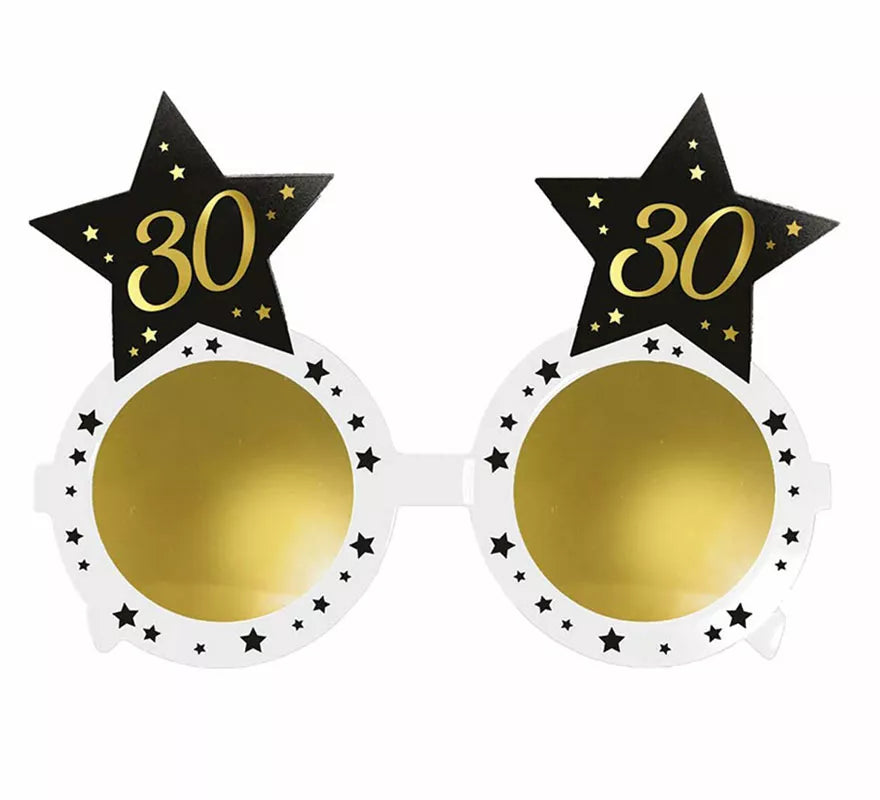 Translation missing: fr.Gafas Blancas con Estrellas 30 Años Cumpleaños y Aniversarios