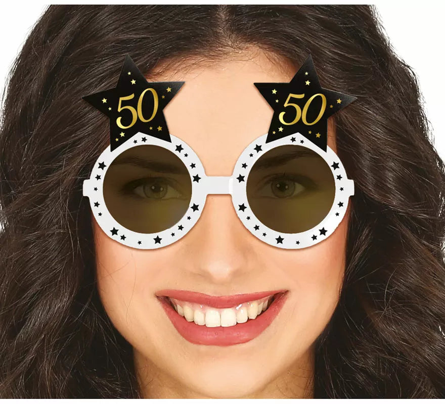 Translation missing: fr.Gafas Blancas con Estrellas 50 Años Cumpleaños y Aniversarios