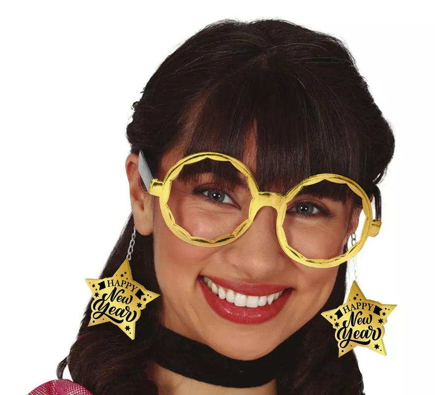 Translation missing: fr.Gafas Happy New Year doradas con Estrellas