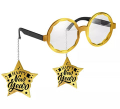 Bonne année, lunettes dorées avec étoiles