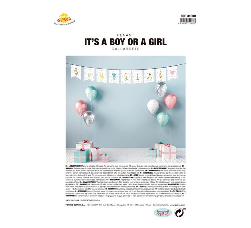 Gallardete It's a Boy or a Girl de 220 cm