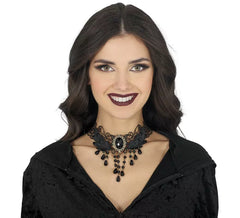 Collier ras du cou brodé de strass noirs
