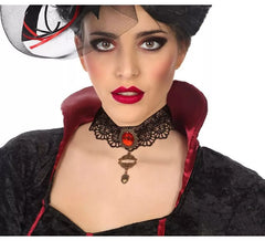 Collier en Dentelle et Pierre Précieuse de Vampiresse