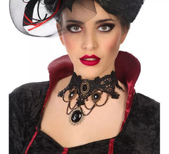 Tour de Cou Vampiresa avec Dentelle et Pierres Noires