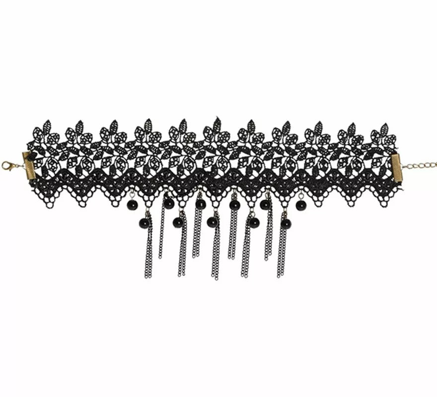 Gargantilla con Perlas negras y Cadenas