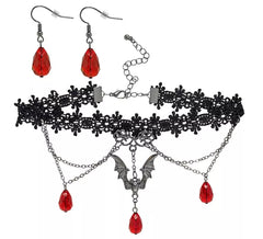 Collier ras-de-cou et boucles d'oreilles gothiques vampires