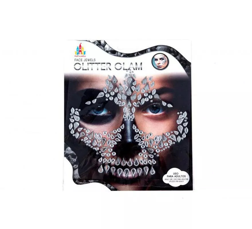 Translation missing: fr.Gemas Faciales Adhesivas Calavera gotas plateadas