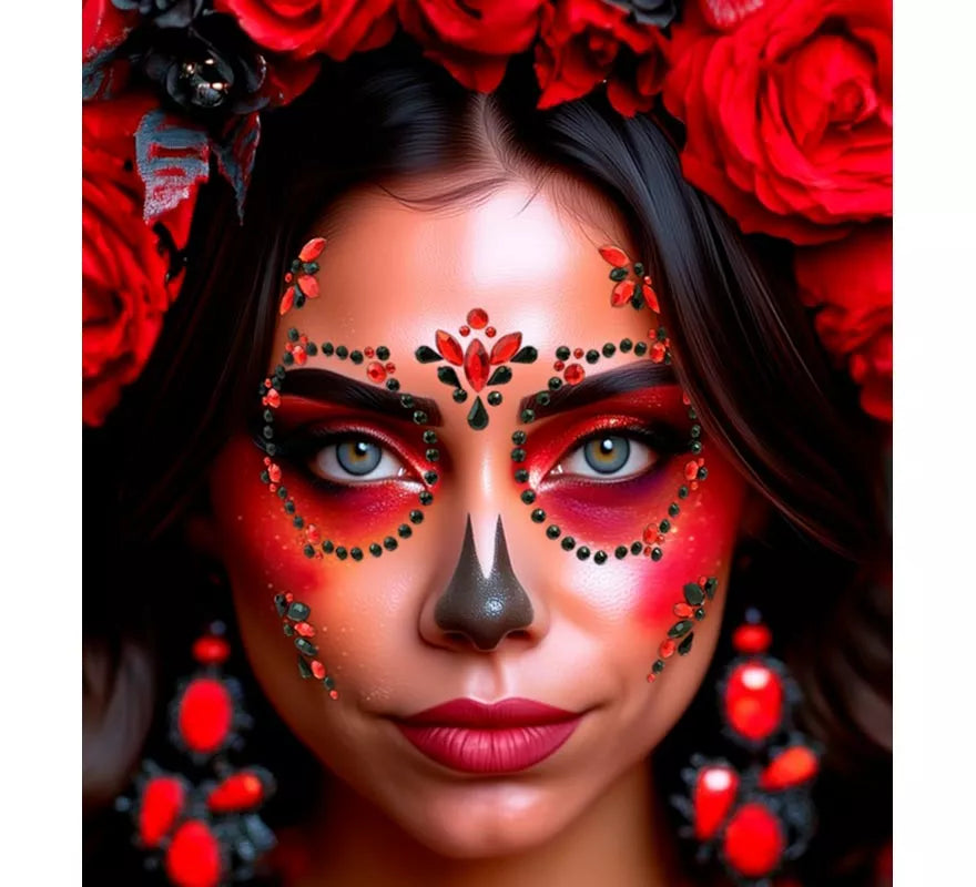 Translation missing: fr.Gemas Faciales Adhesivas de Día de Los Muertos rojo y negro