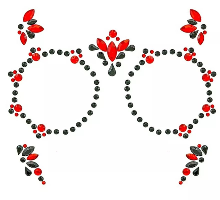 Translation missing: fr.Gemas Faciales Adhesivas de Día de Los Muertos rojo y negro