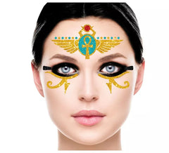 Visage à paillettes égyptiennes dorées et bleues