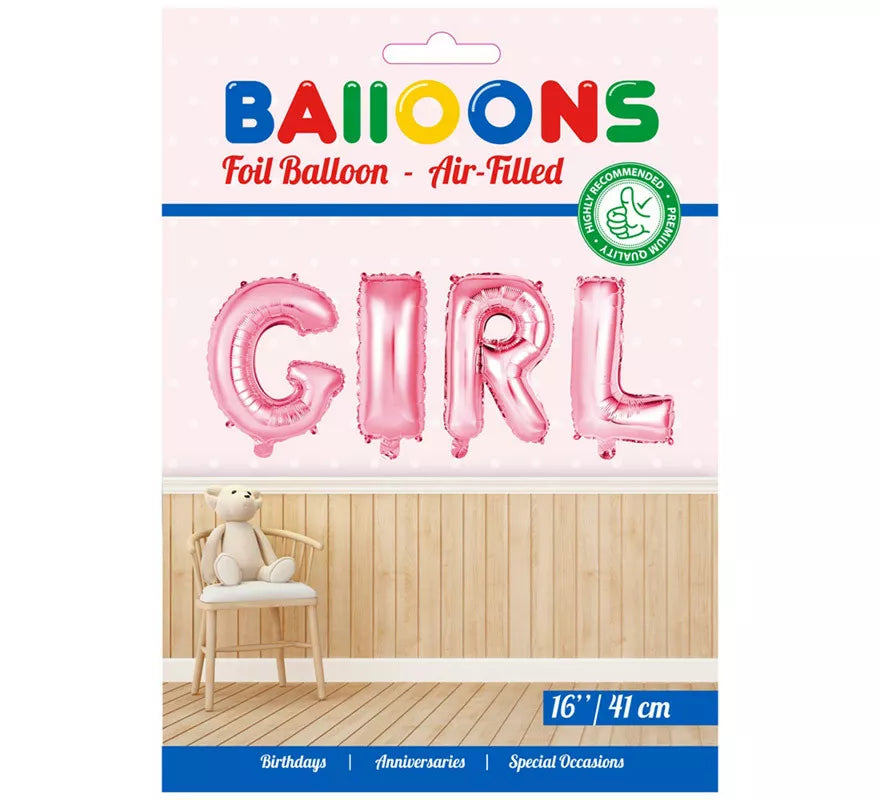 Translation missing: fr.Globo de Foil GIRL Rosa 41 cm