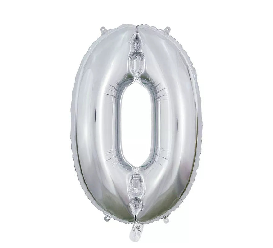 Translation missing: fr.Globo de Foil Número 0 color Plata de 66 cm