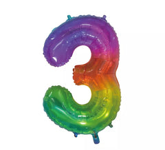 Ballon Aluminium Numéro 3 Transparent Arc-en-Ciel de 75 cm