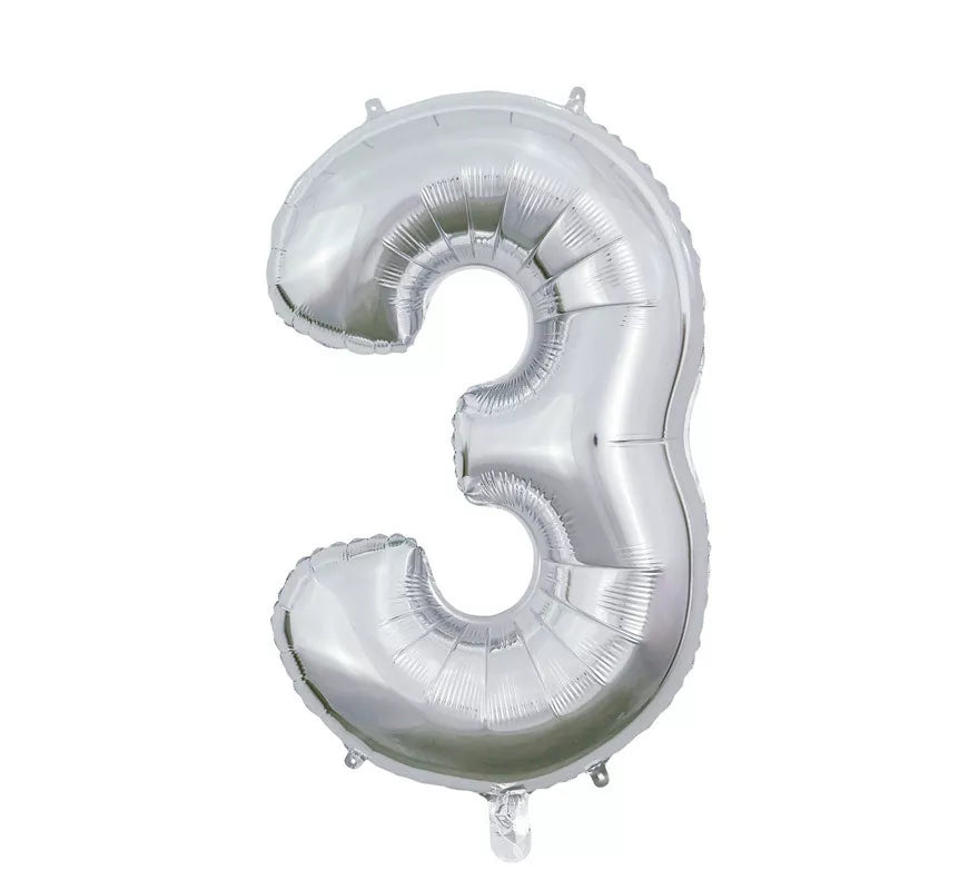 Translation missing: fr.Globo de Foil Número 3 color Plata de 66 cm