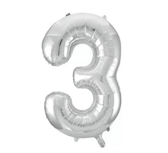 Ballon aluminium numéro 3 couleur argent de 86 cm