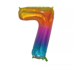 Ballon aluminium numéro 7 couleur arc-en-ciel transparent de 75 cm
