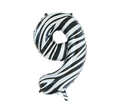 Ballon aluminium numéro 9 couleur zèbre 86 cm