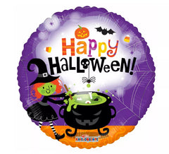 Sorcière Happy Halloween Ballon Aluminium Rond 46 cm