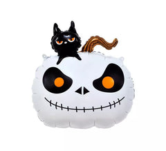 Ballon aluminium citrouille avec chat et base 56x65 cm