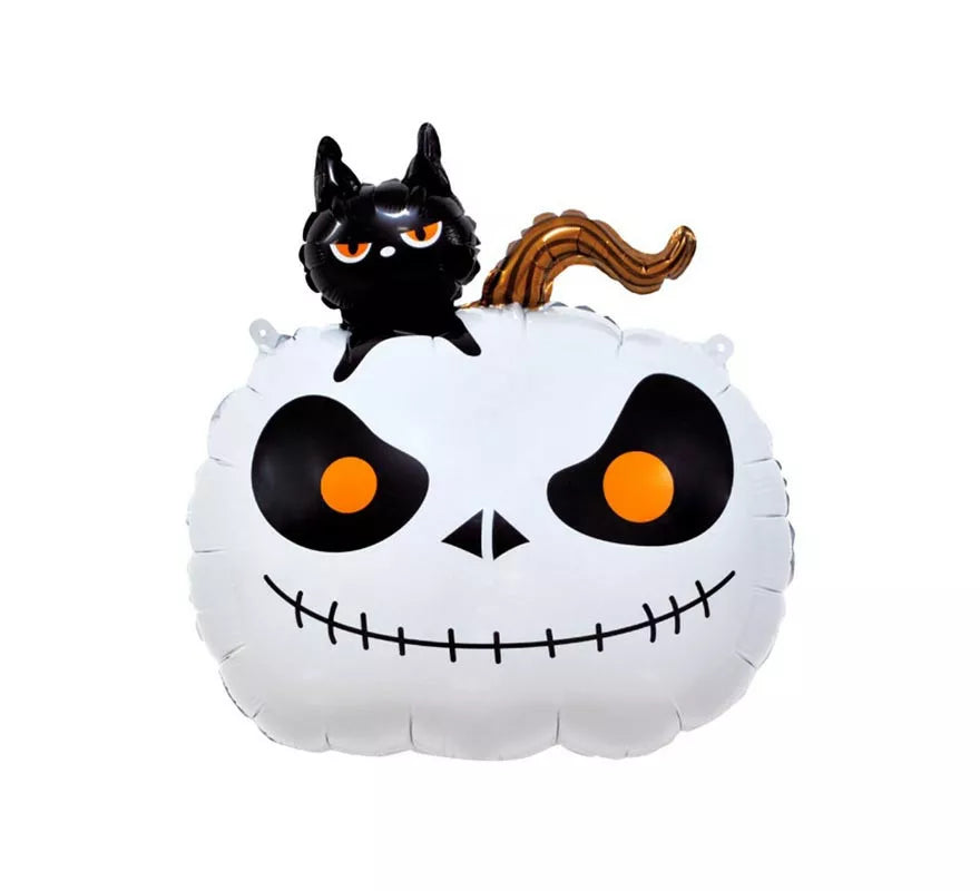 Translation missing: fr.Globo Foil Calabaza con gato y base de 56x65 cm