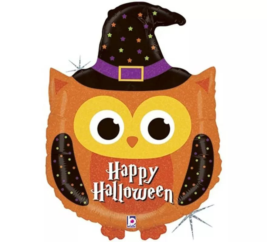 Translation missing: fr.Globo Foil Metalizado de Búho Happy Halloween de 81 cm
