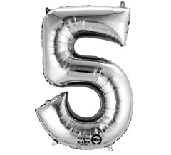Ballon métallique argenté numéro 5 de 55x86 cm