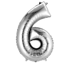 Ballon métallique argenté numéro 6 de 55x86 cm