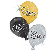 Happy New Year Métallique Ballon à triple feuille 101 cm