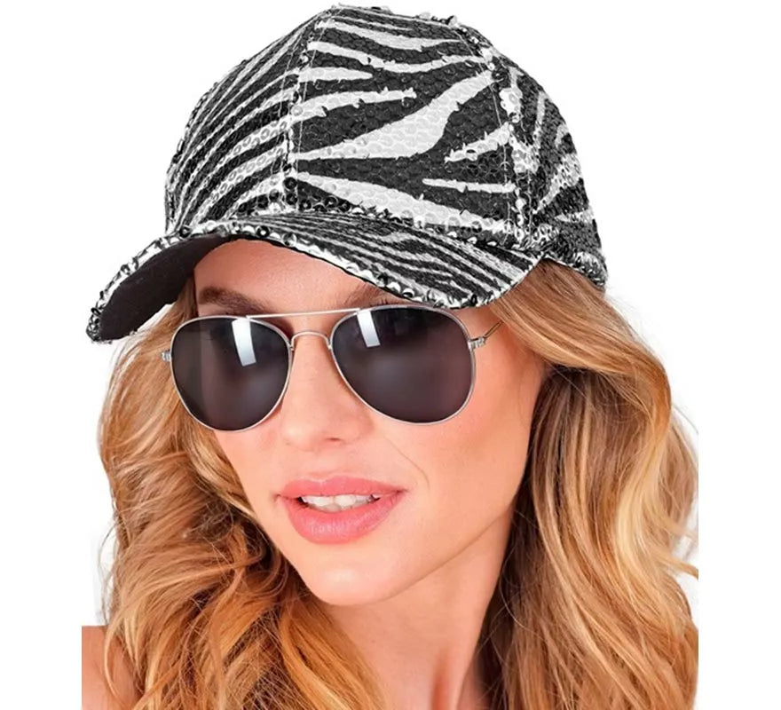 Translation missing: fr.Gorra Animal Print Cebra con Lentejuelas