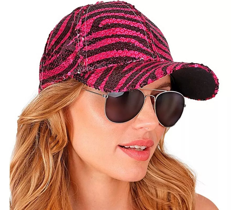 Translation missing: fr.Gorra Animal Print Cebra rosa con Lentejuelas