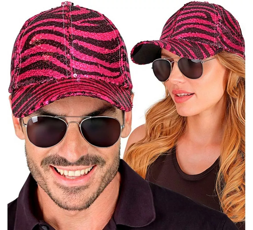 Translation missing: fr.Gorra Animal Print Cebra rosa con Lentejuelas