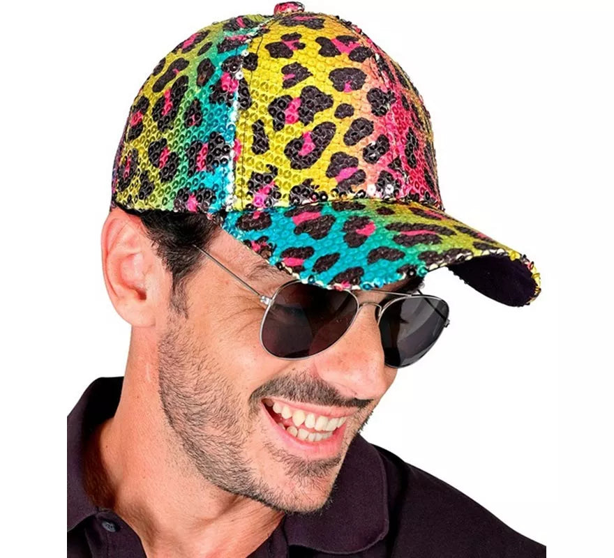 Translation missing: fr.Gorra Animal Print Leopardo Arcoíris con Lentejuelas