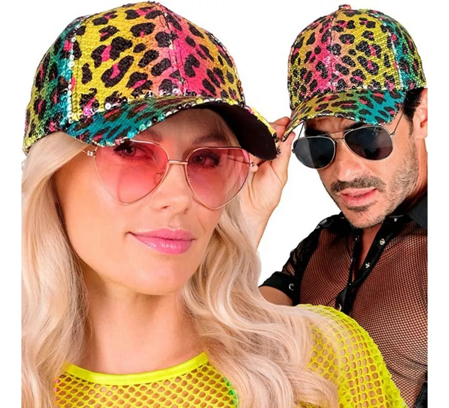 Translation missing: fr.Gorra Animal Print Leopardo Arcoíris con Lentejuelas