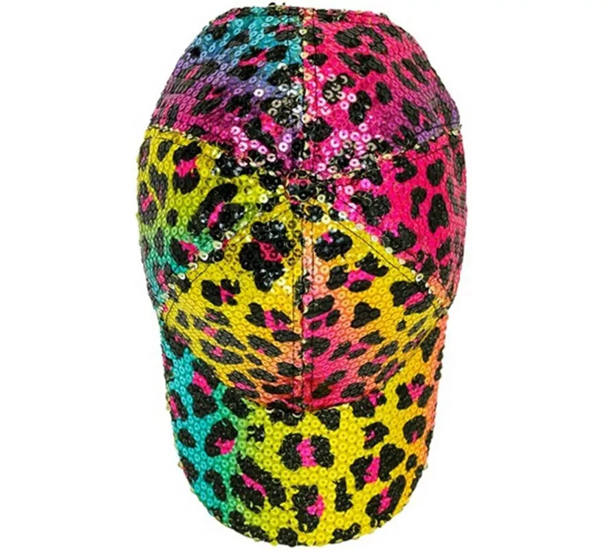 Translation missing: fr.Gorra Animal Print Leopardo Arcoíris con Lentejuelas