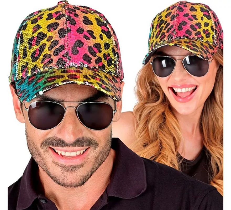 Translation missing: fr.Gorra Animal Print Leopardo Arcoíris con Lentejuelas
