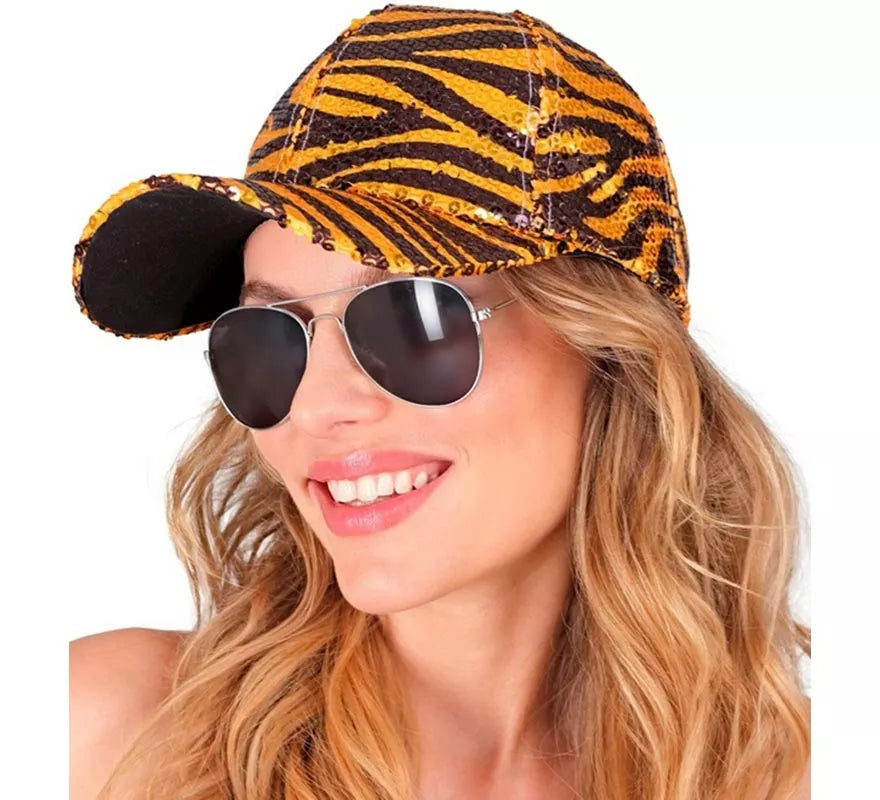Translation missing: fr.Gorra Animal Print Tigre con Lentejuelas