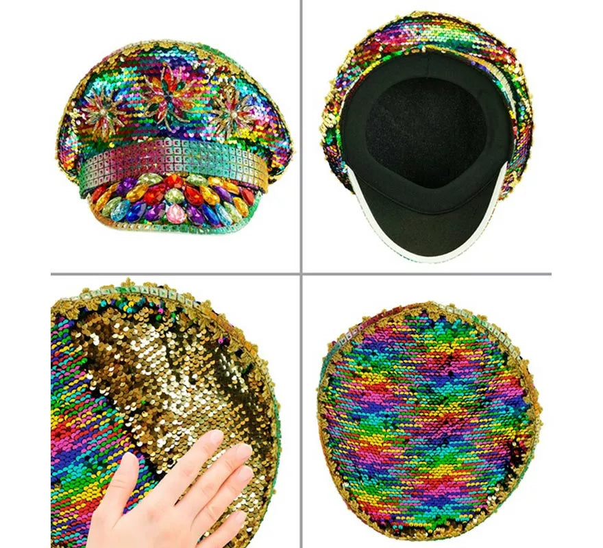 Gorra de Festival Pride con Joyas Arcoíris