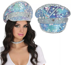 Casquette de police bleue adulte avec perles