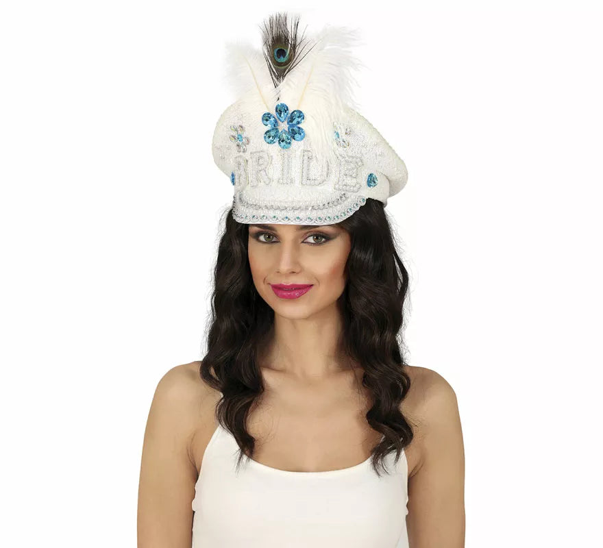 Translation missing: fr.Gorra de Policía Bride con plumas y pedrería adulto