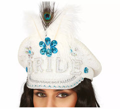 Casquette Bride Police avec plumes et strass pour adulte