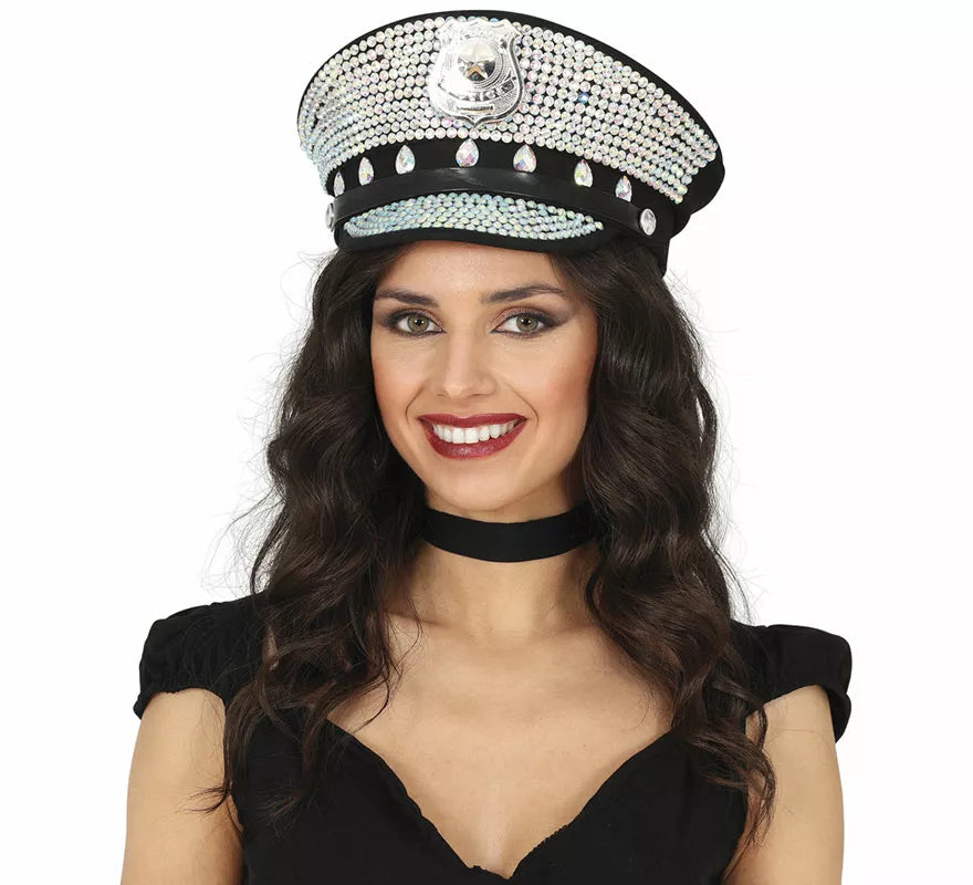 Translation missing: fr.Gorra de Policía con brillantes adulto