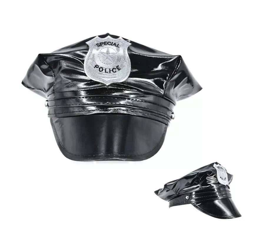 Translation missing: fr.Gorra de Policía de vinilo con placa plateada