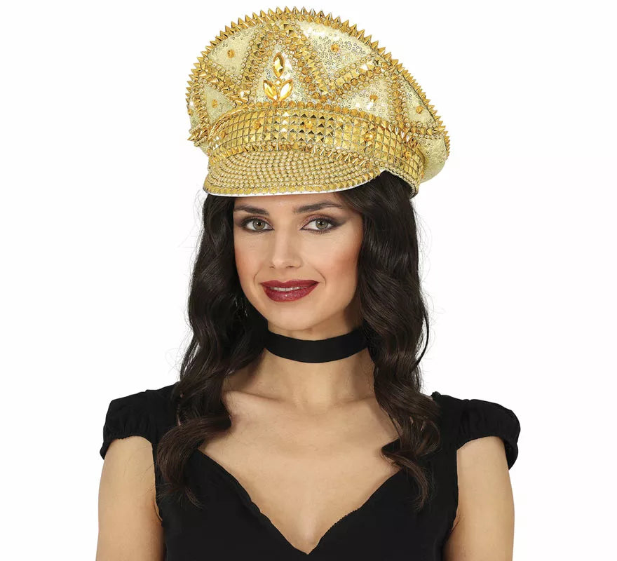 Translation missing: fr.Gorra de Policía dorado con pedrería adulto