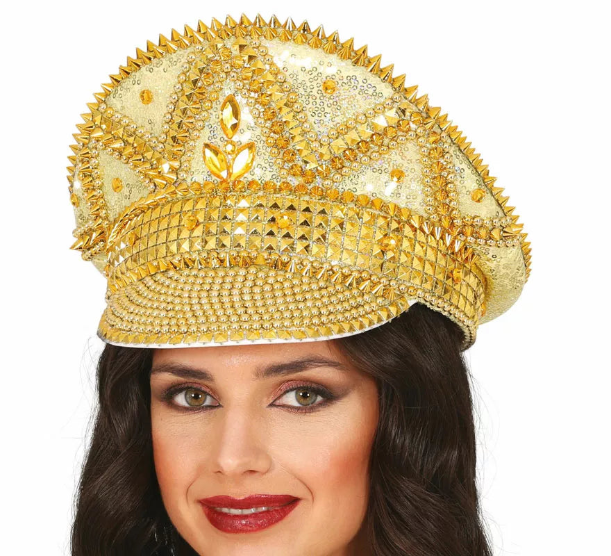 Translation missing: fr.Gorra de Policía dorado con pedrería adulto