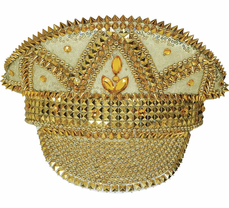 Translation missing: fr.Gorra de Policía dorado con pedrería adulto