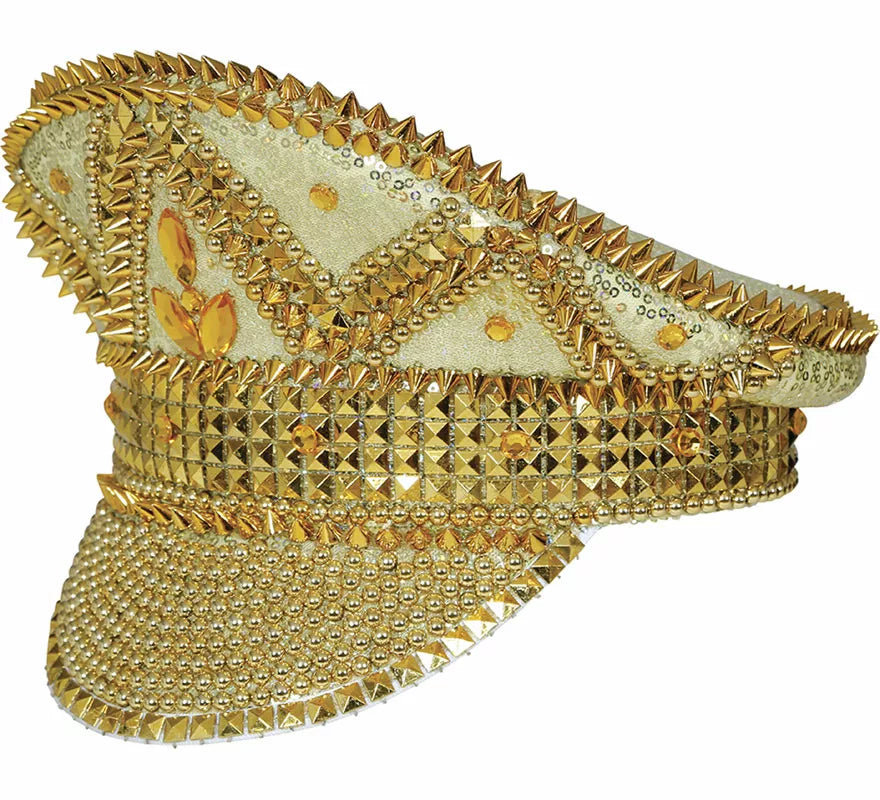 Translation missing: fr.Gorra de Policía dorado con pedrería adulto