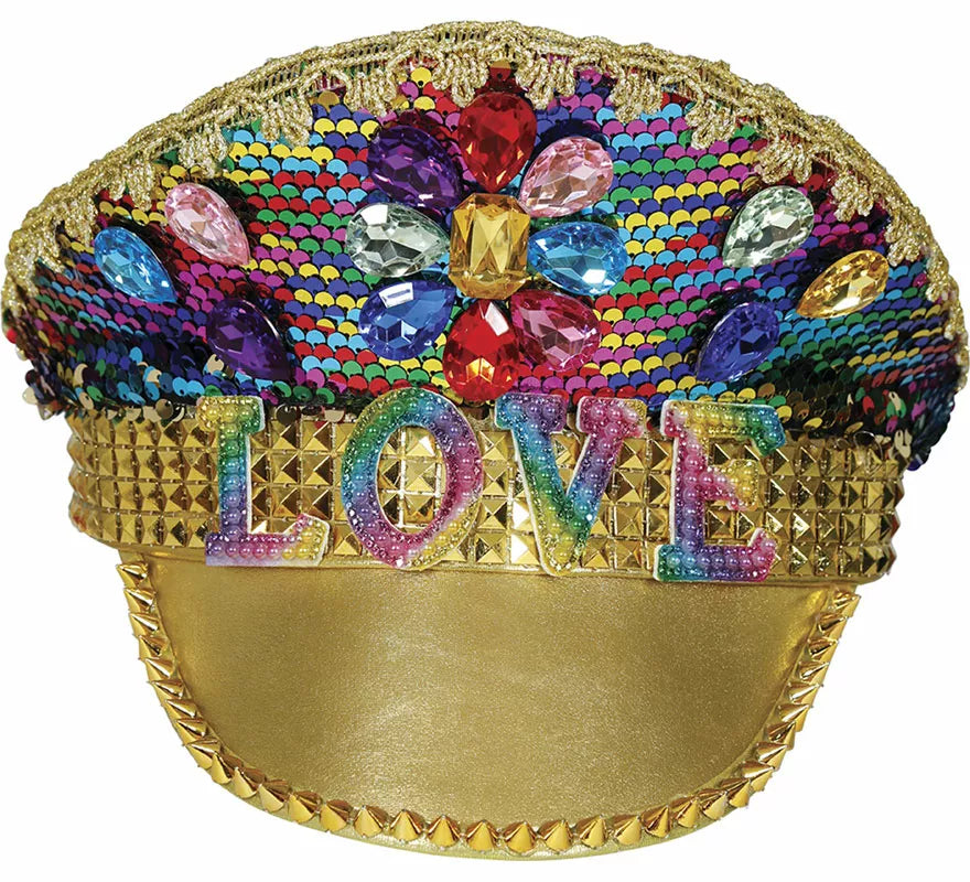 Translation missing: fr.Gorra de Policía dorado Love con pedrería adulto