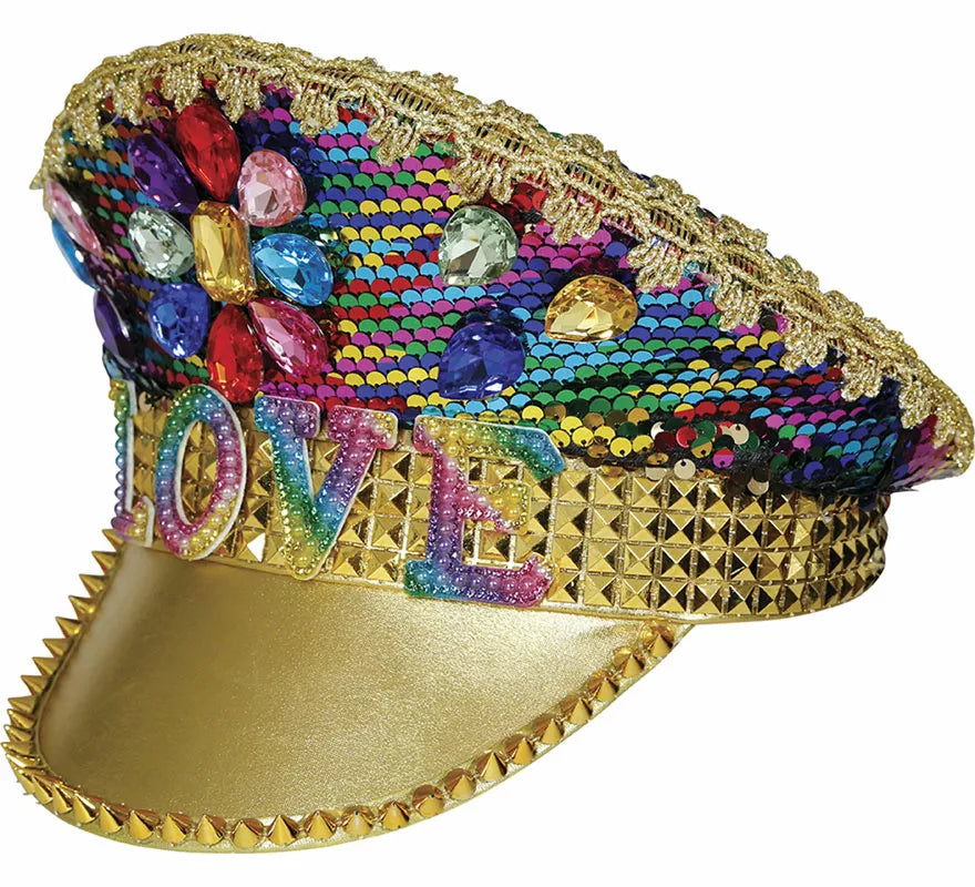 Translation missing: fr.Gorra de Policía dorado Love con pedrería adulto